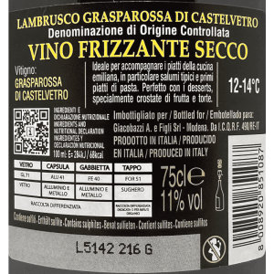Lambrusco Grasparossa di Castelvetro 2 Secco DOC - Giacobazzi