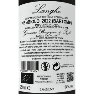 Nebbiolo Langhe Bartomè DOC 2022 Bio - Borgogno